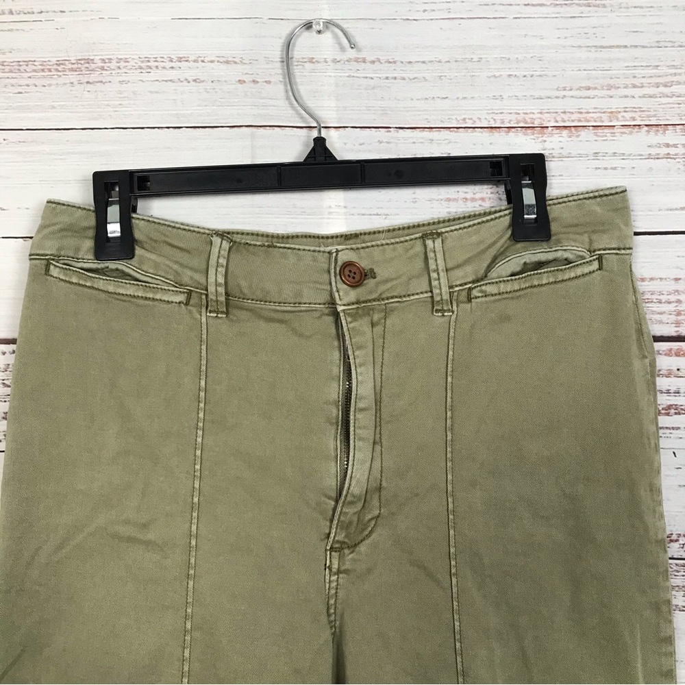 by Anthropologie Chico pants  olive green wide leg cropped size 10 casual pants - Picture 8 of 9